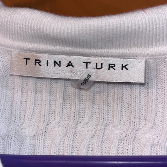 Trina Turk White Button Down Shirt with Pink Accents - Picture 2 of 4